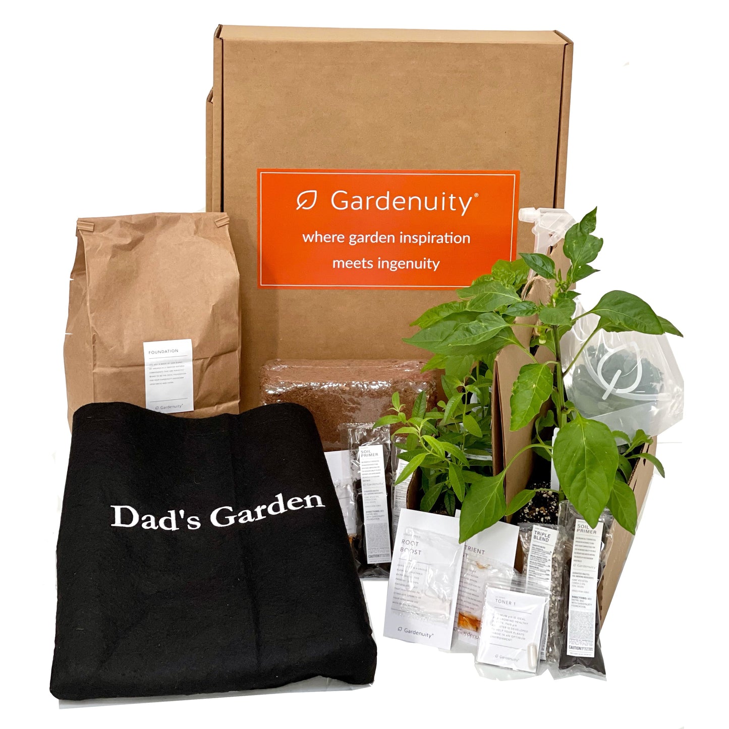 Dad's Garden Kit with pepper + herb plants