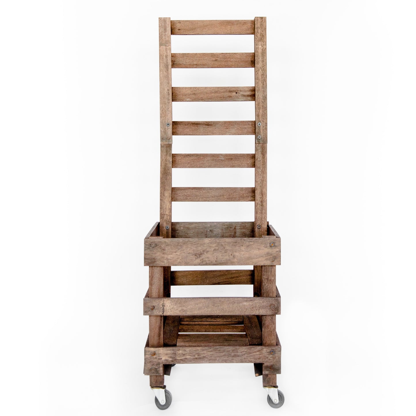 wooden garden caddy and trellis