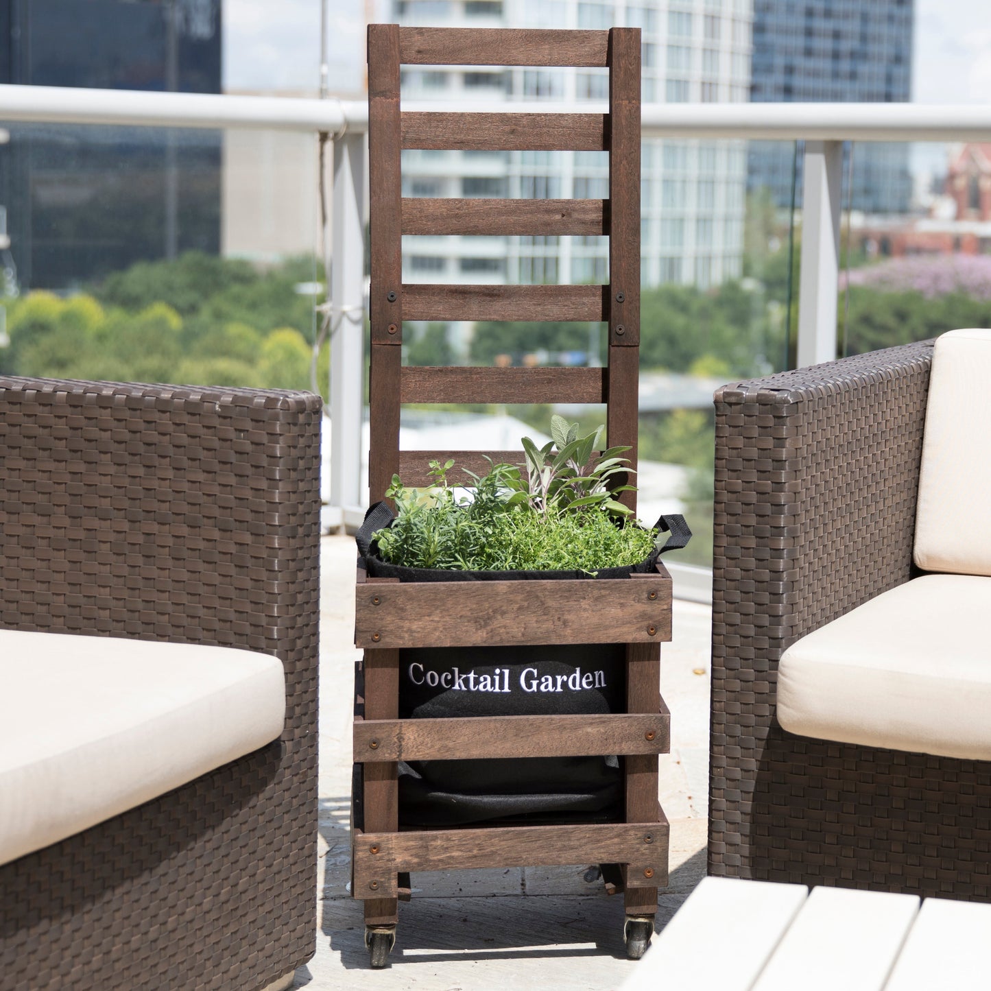 garden caddy and trellis with cocktail garden