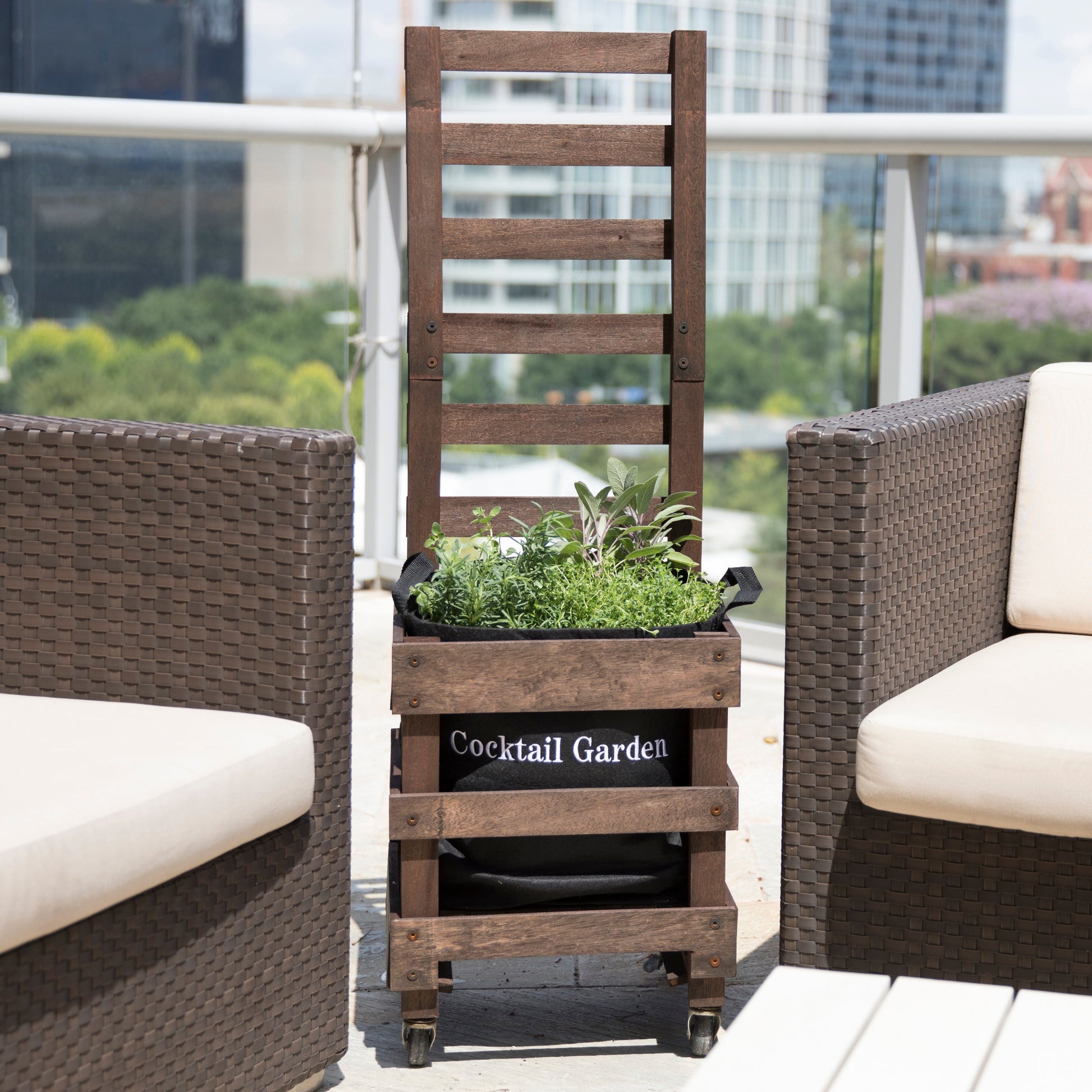 garden caddy and trellis with cocktail garden