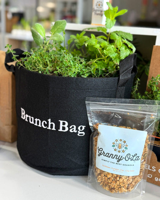 image of Granny-O-La™ Granola & Brunch Bag Garden Gift Set‎ with culinary herbs + artisan granola 