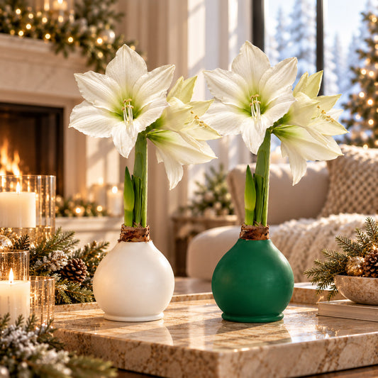 Winter Waxed Signature Amaryllis Bulb‎ with white blooms image